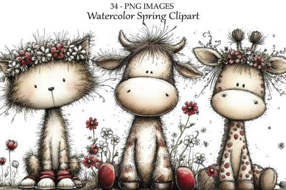 Download Watercolor Spring Farm Animal Clipart - Premium Bundle