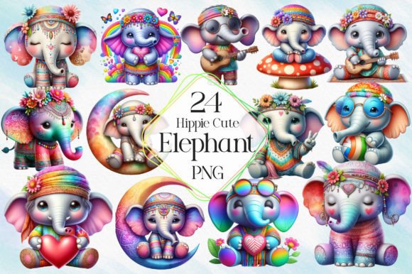 Download Hippie Cute Elephant Sublimation Clipart - Hippie Collection